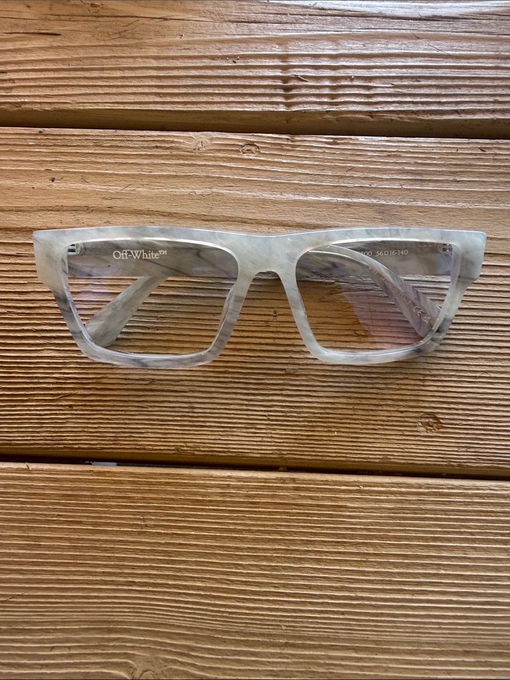 Off-White Translucent Marble Square-Angled Eyewear
